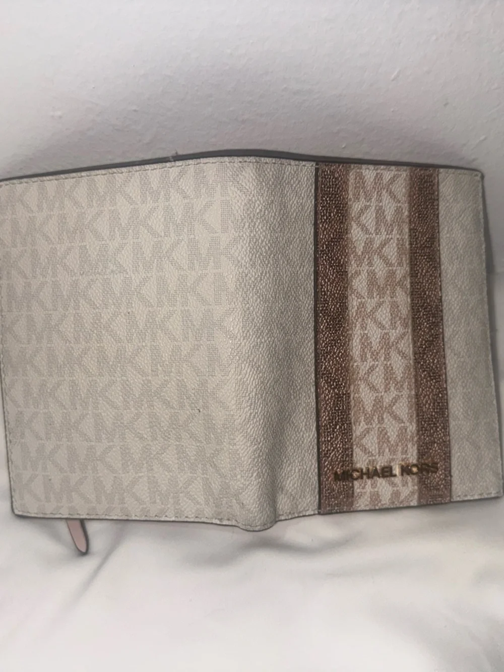 Michael Kors White and Rose Gold Stripe Passport Cover